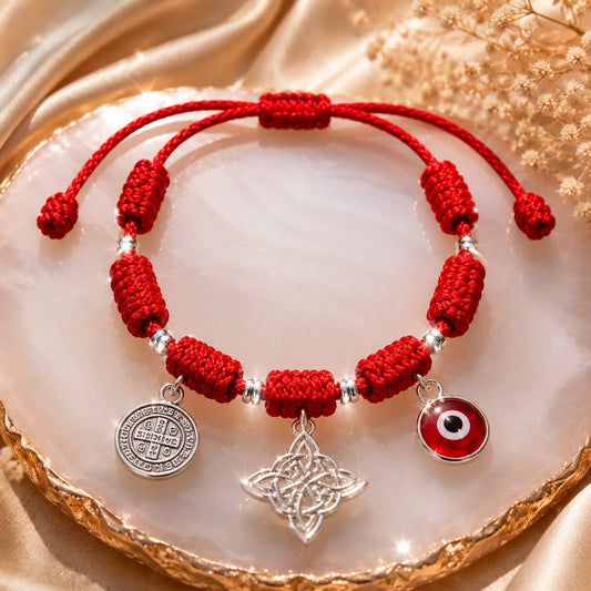 Pulsera 7 Nudos – Triple Protección con Dijes de Plata 950