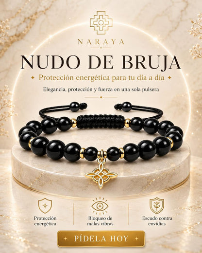 Pulsera turmalina con dije nudo de bruja