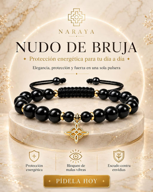 Pulsera turmalina con dije nudo de bruja